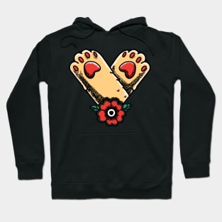 Cat Paws and Red Flower Tattoo Style Hoodie